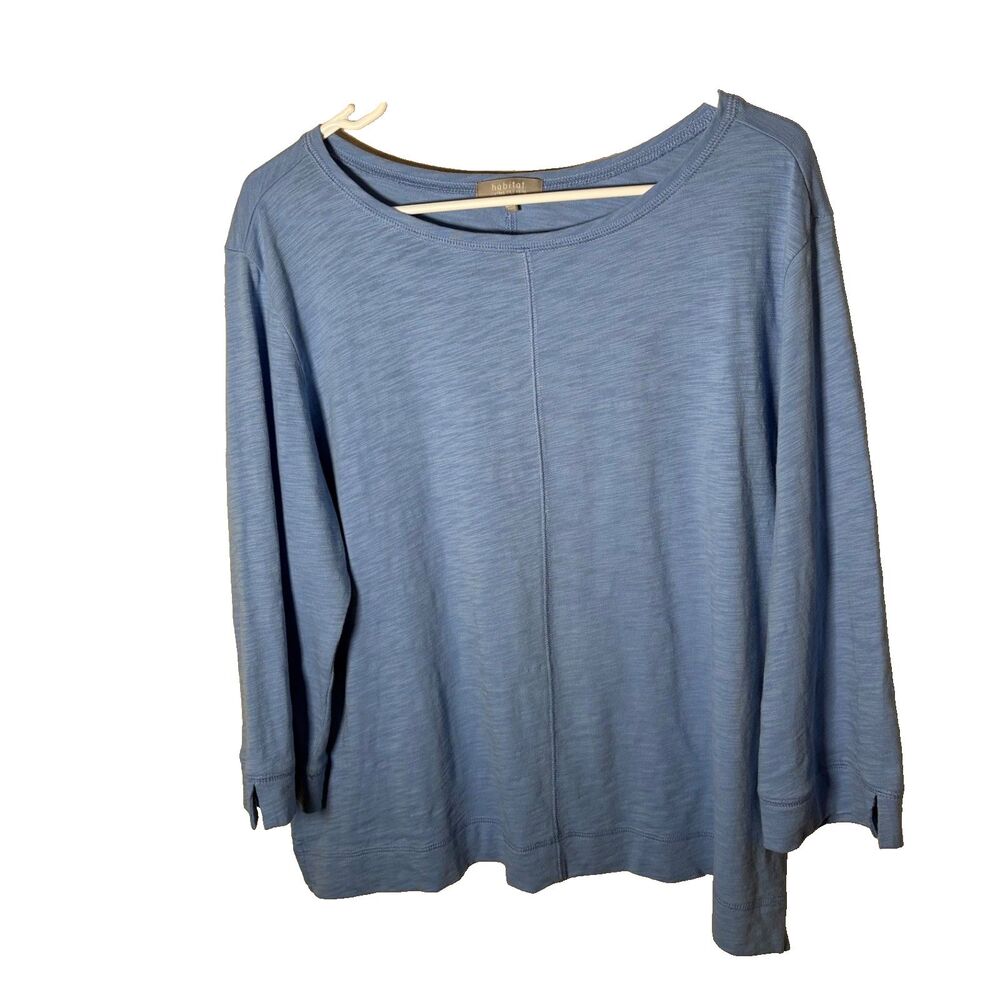 Habitat Shirt Women's Medium Blue 3/4 Sleeve Round Neck Casual Solid Blouse Top